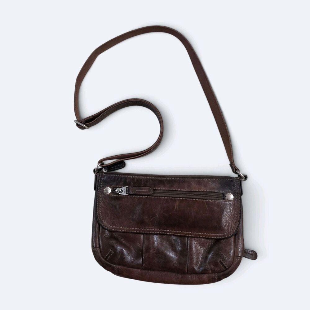 Vintage Fossil Crosstown Dark Brown Leather Crossbody Organizer Bag